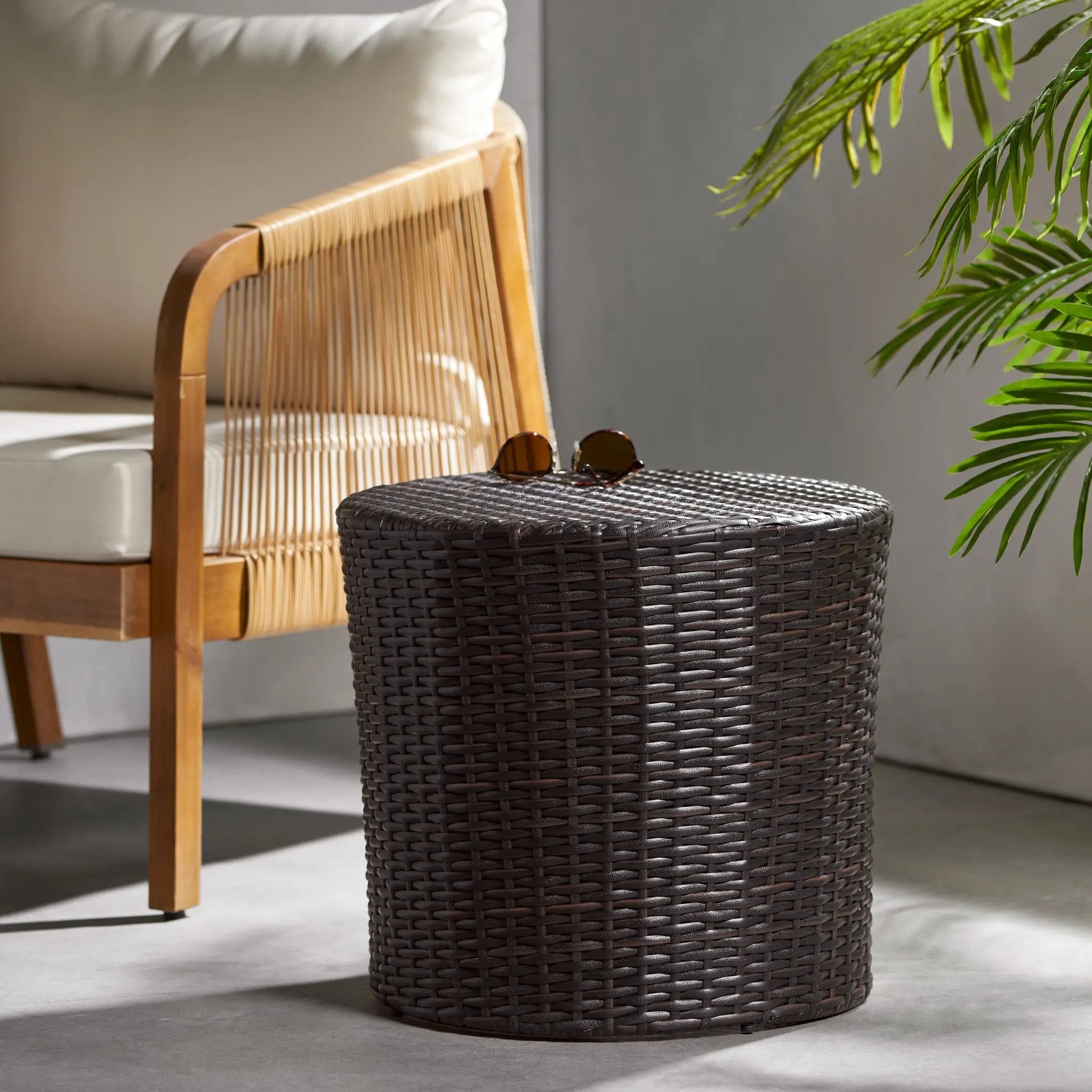 Kingstown RD Barrel Side Table, Outdoor Wicker End Table by HouseOfZazla