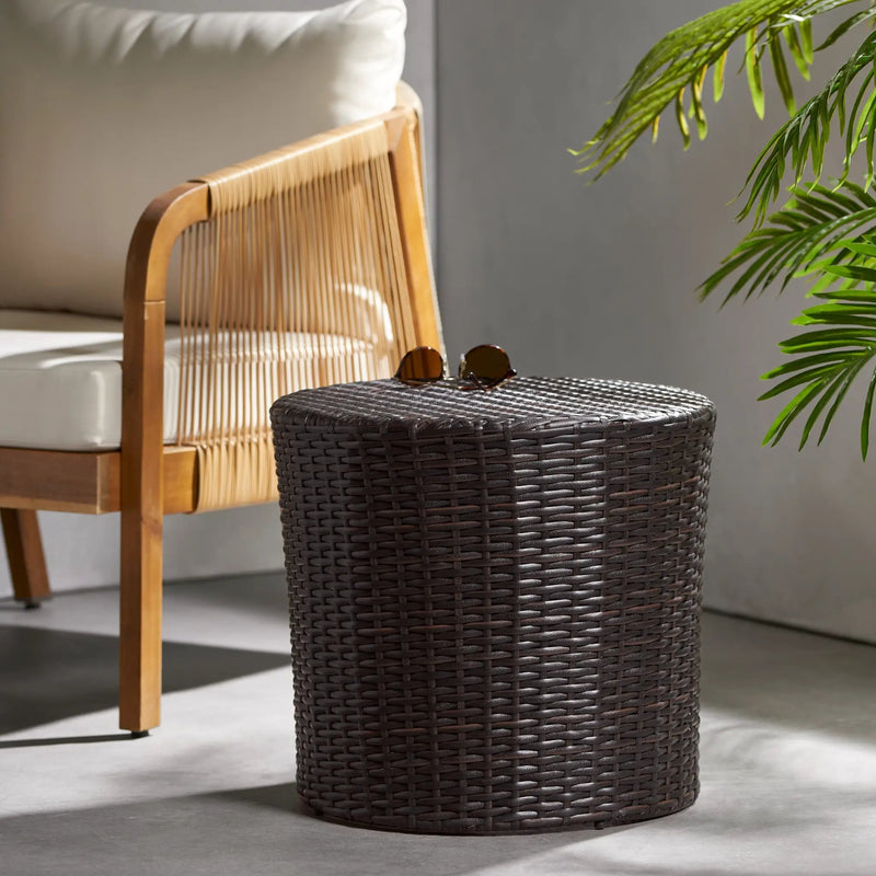 Kingstown RD Barrel Side Table, Outdoor Wicker End Table by HouseOfZazla