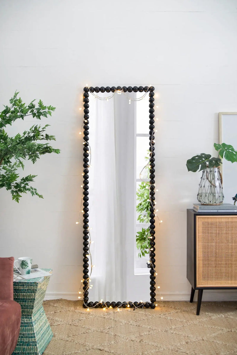 Full Length Mirror With Metal Beaded Frame, Rectangular Oversized Mirror For Living Room Bedroom - Black by Unique Piece Furniture