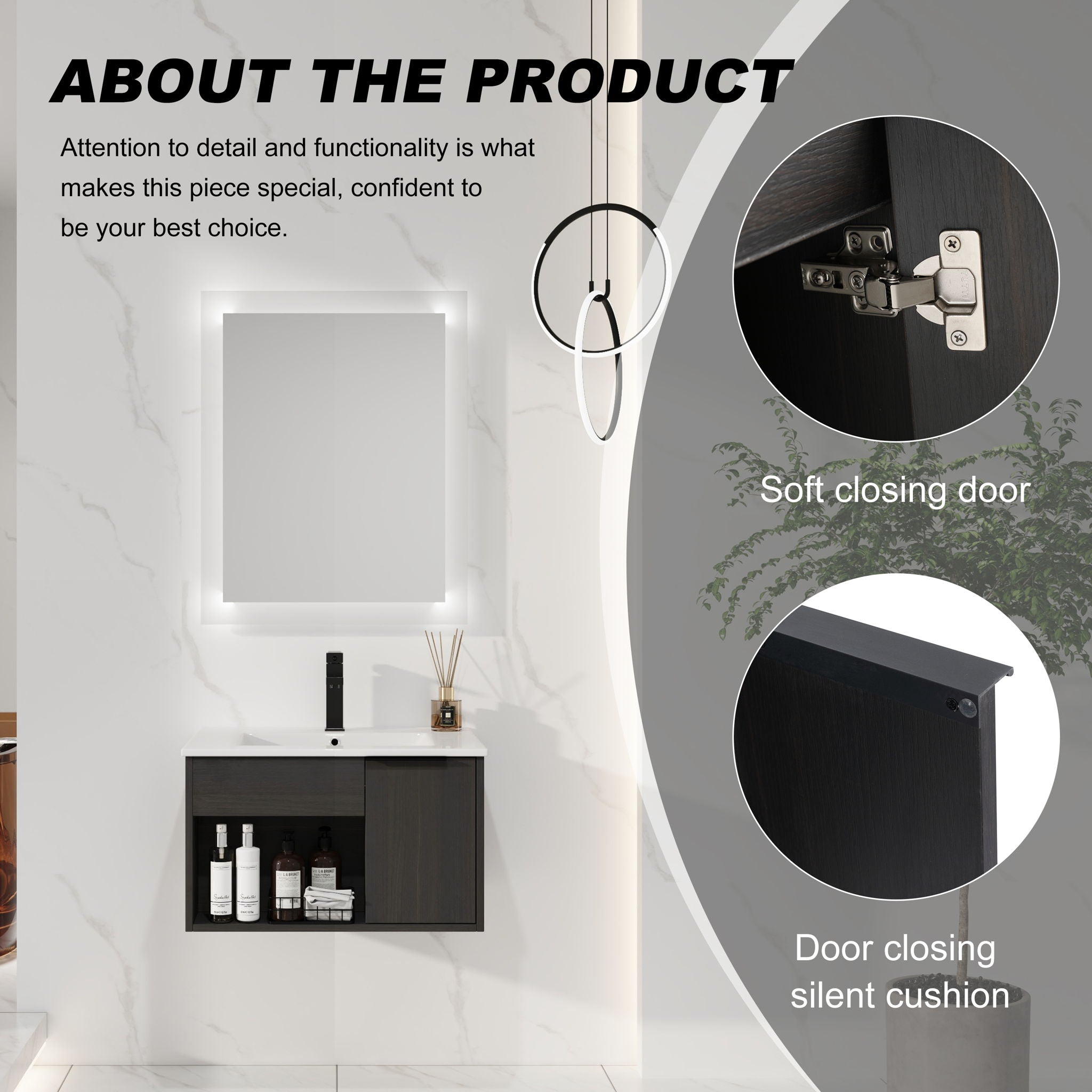 Wall Mounted Floating Bathroom Vanity With Open Shelf & Soft Close Door by HouseOfZazla