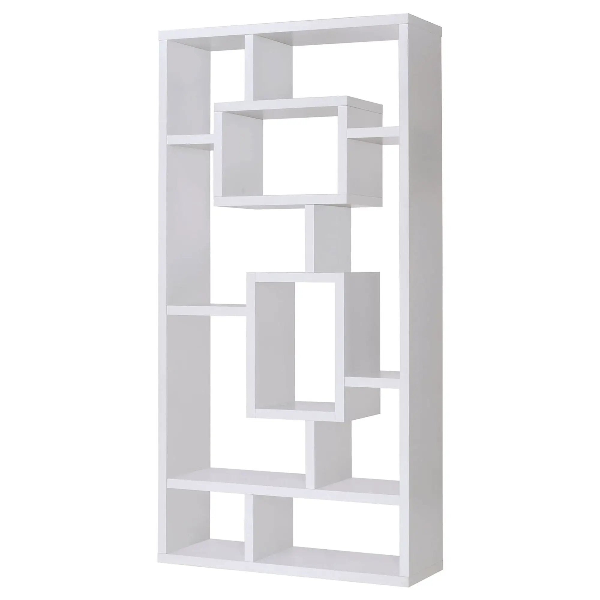 Geometric 10 Shelf Open Back Bookcase With Interlocking Shelves - White by HouseOfZazla