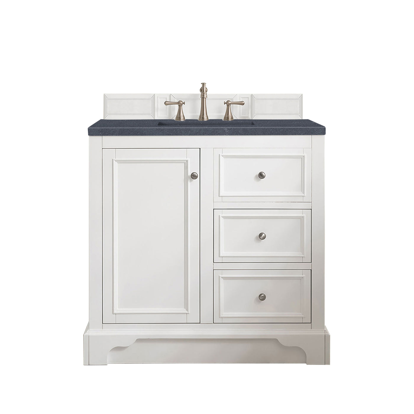 James Martin De Soto 36" Single Bathroom Vanity, Bright White with Charcoal Soapstone countertop