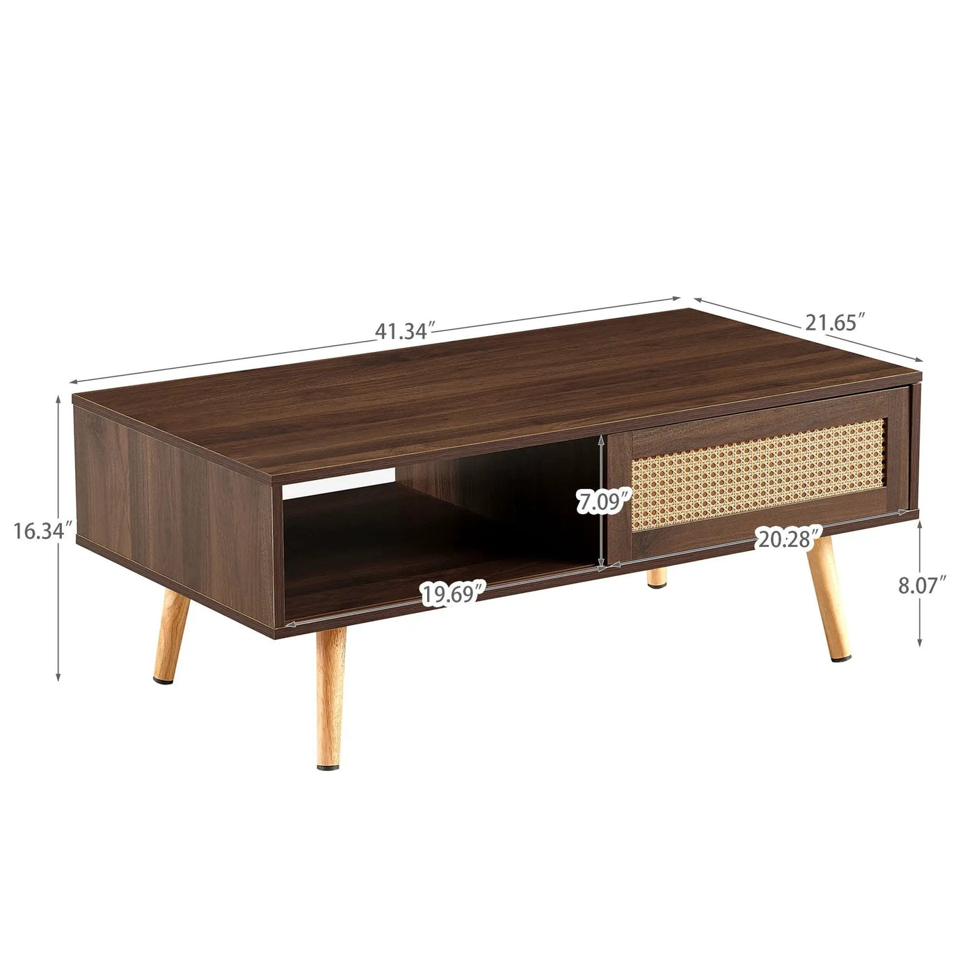41.34" Rattan Coffee Table, Sliding Door For Storage, Solid Wood Legs, Modern Table For Living Room by Unique Piece Furniture