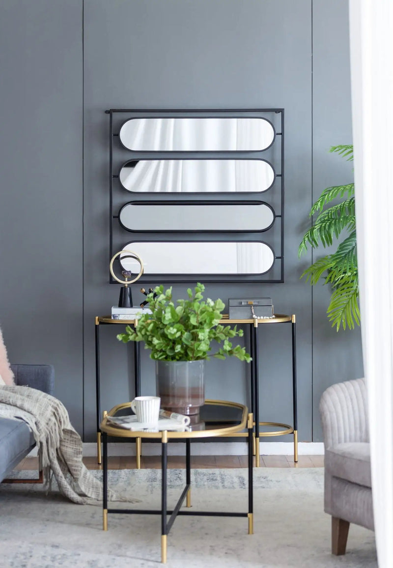 Large 4 Oval Wall Mirror With Square Frame, Home Decor For Living Room, Bedroom, Entryway, Office - Black by Unique Piece Furniture