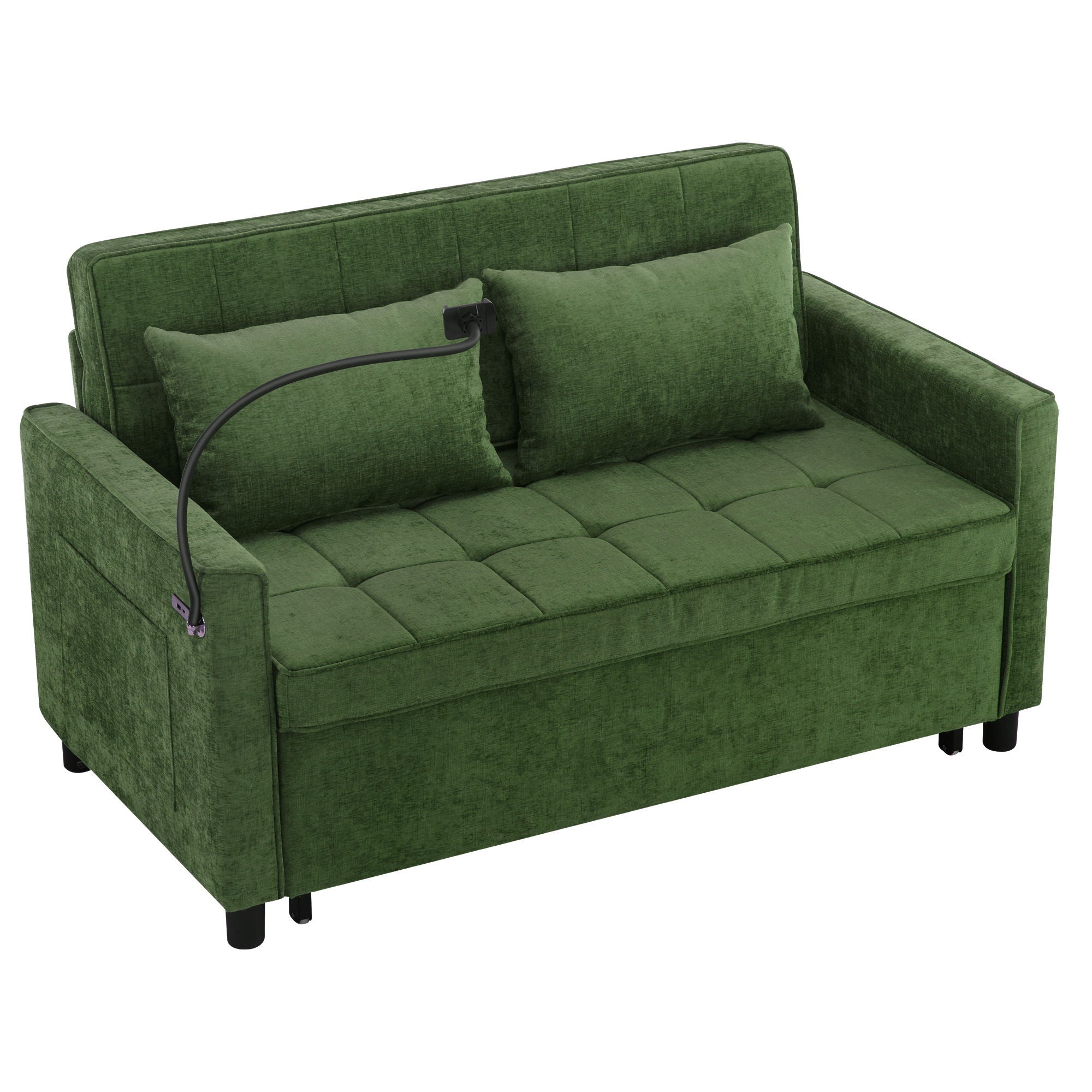 Loveseat Sofa Bed Sleeper With Reversible Backrest, Side Pockets, USB Ports, Phone Holder