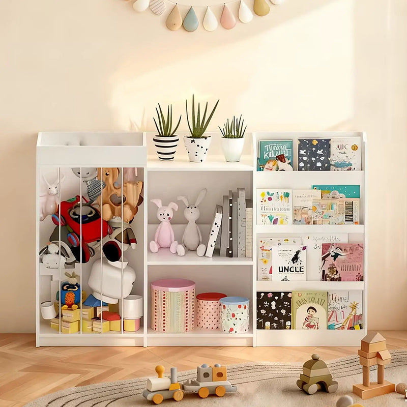 Bookshelf And Toy Storage, 3 Tier Montessori Bookcase With Stuffed Animal Organizer - White by HouseOfZazla