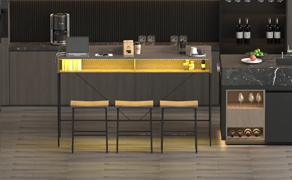 59 Inch Bar Table with Stools and LED Light by HouseOfZazla