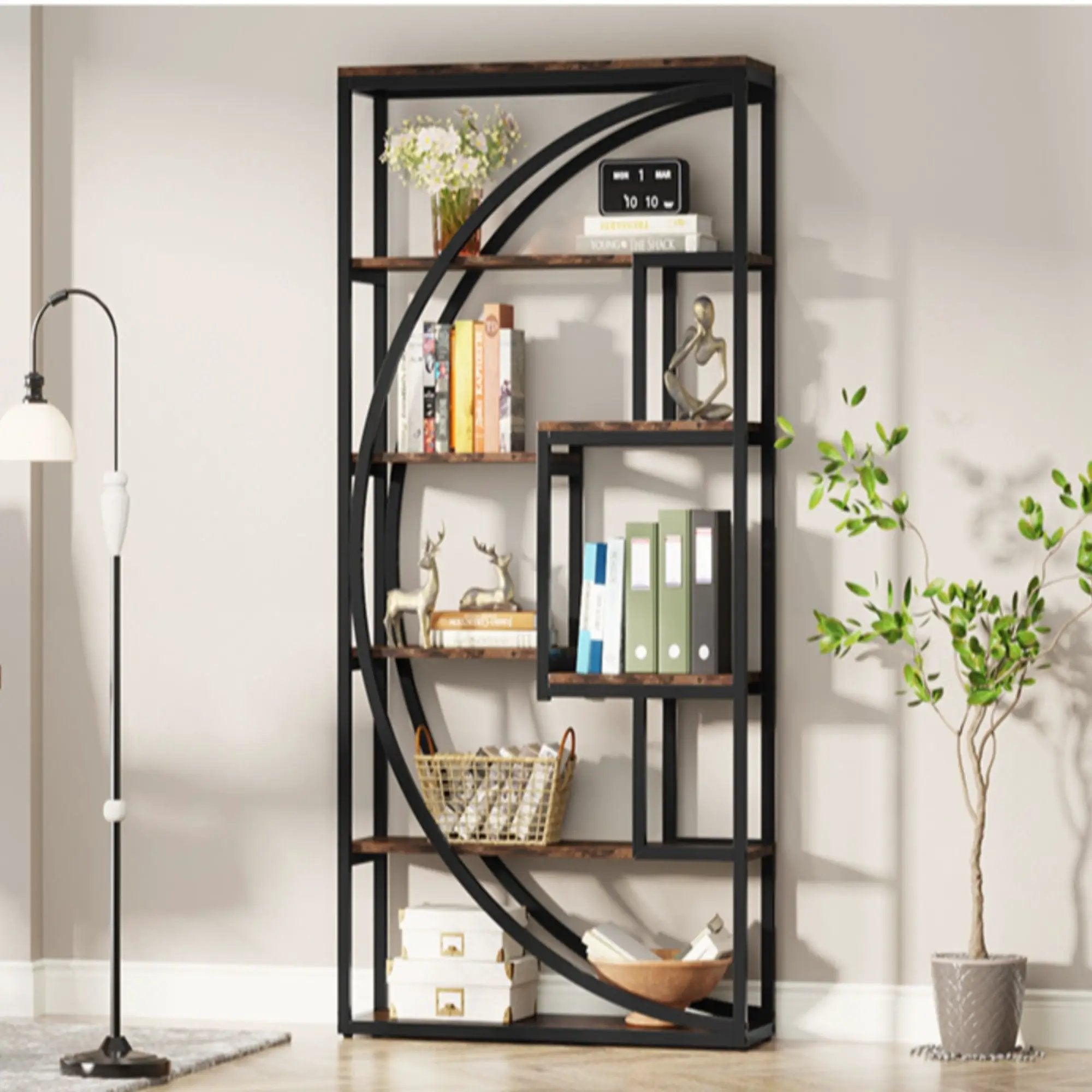 5 Tier Etagere Bookshelf With 8 Open Shelves Organizer For Living Room by HouseOfZazla