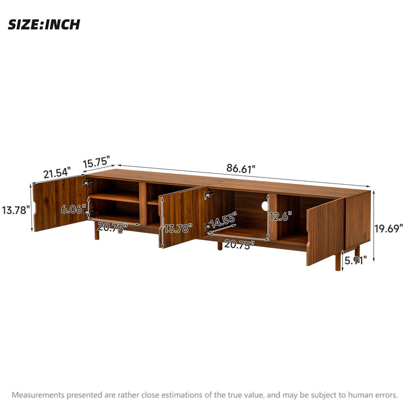 TV Stand With Legs, Media Console, 4 Cabinets For Living Room - Natural Wood by HouseOfZazla