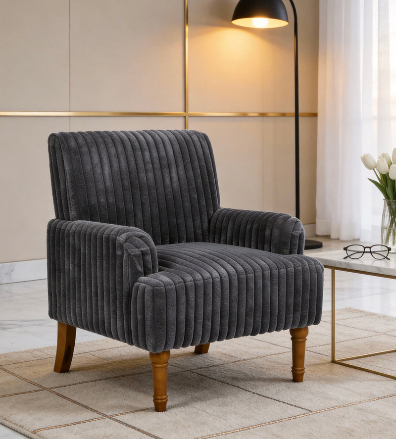Modern Accent Chair with 2" Wide Wale Corduroy and Solid Wood Legs by HouseOfZazla