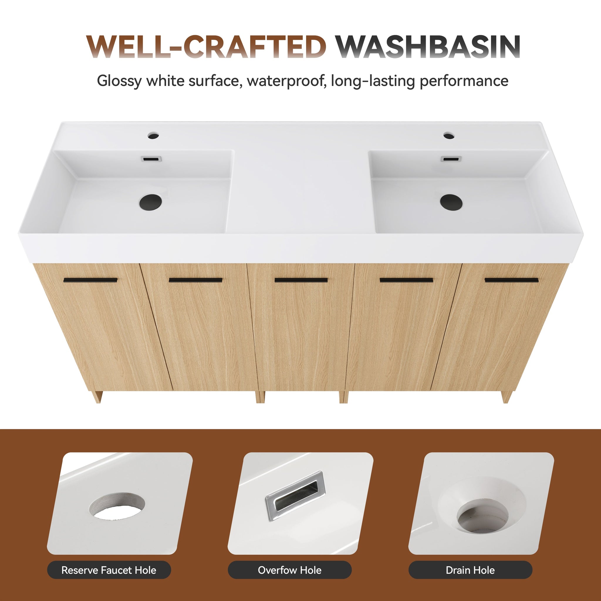 60" Double Sink Bathroom Vanity Set with Tall Cabinet by HouseOfZazla