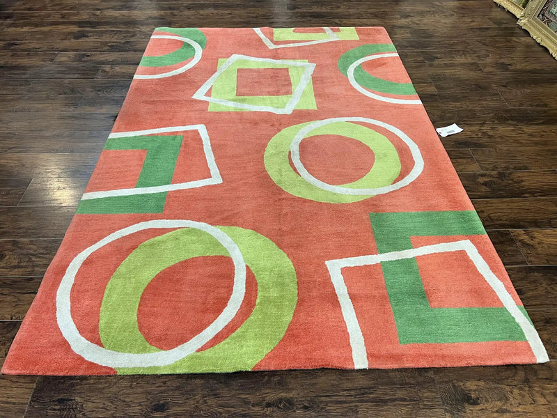 Abstract Rug 6x9, Modern Contemporary Rug, Red-Orange Green by Jewel Rugs