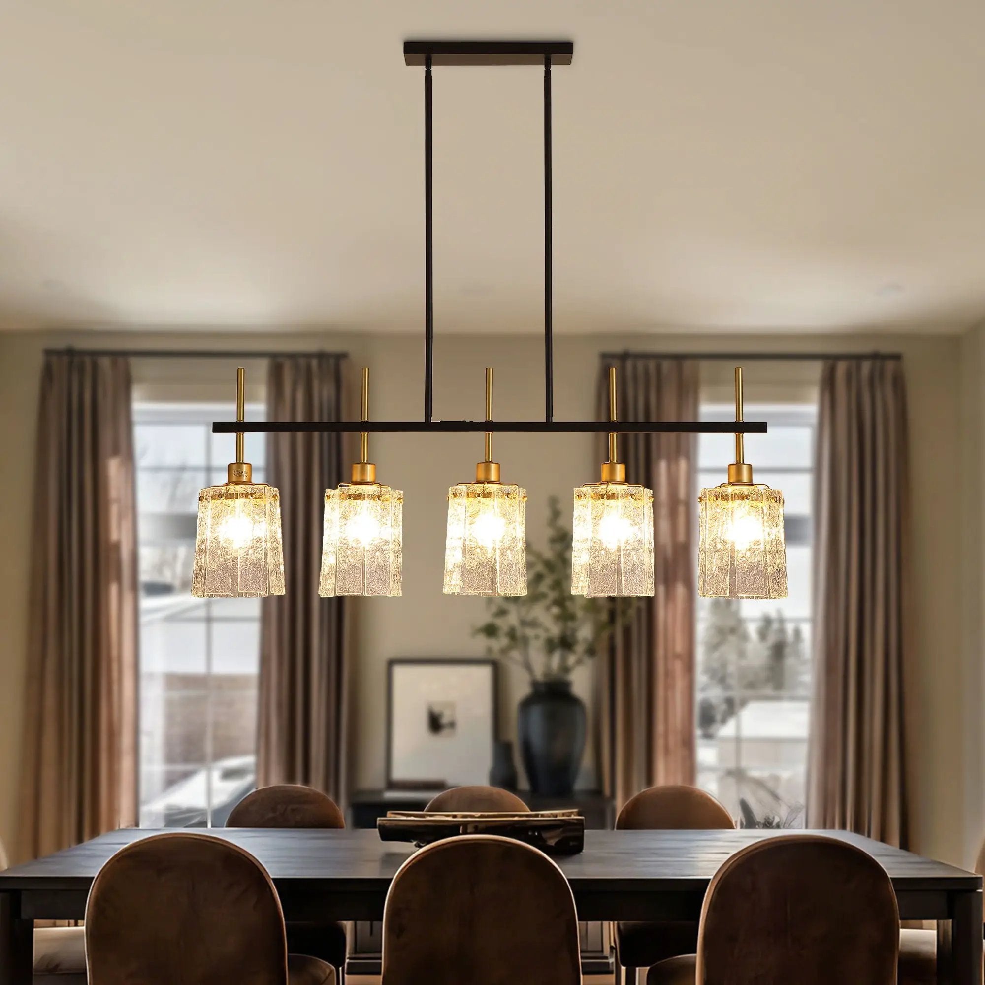 Chandelier 5 Light, Fixture Over Table - Black / Gold by Unique Piece Furniture