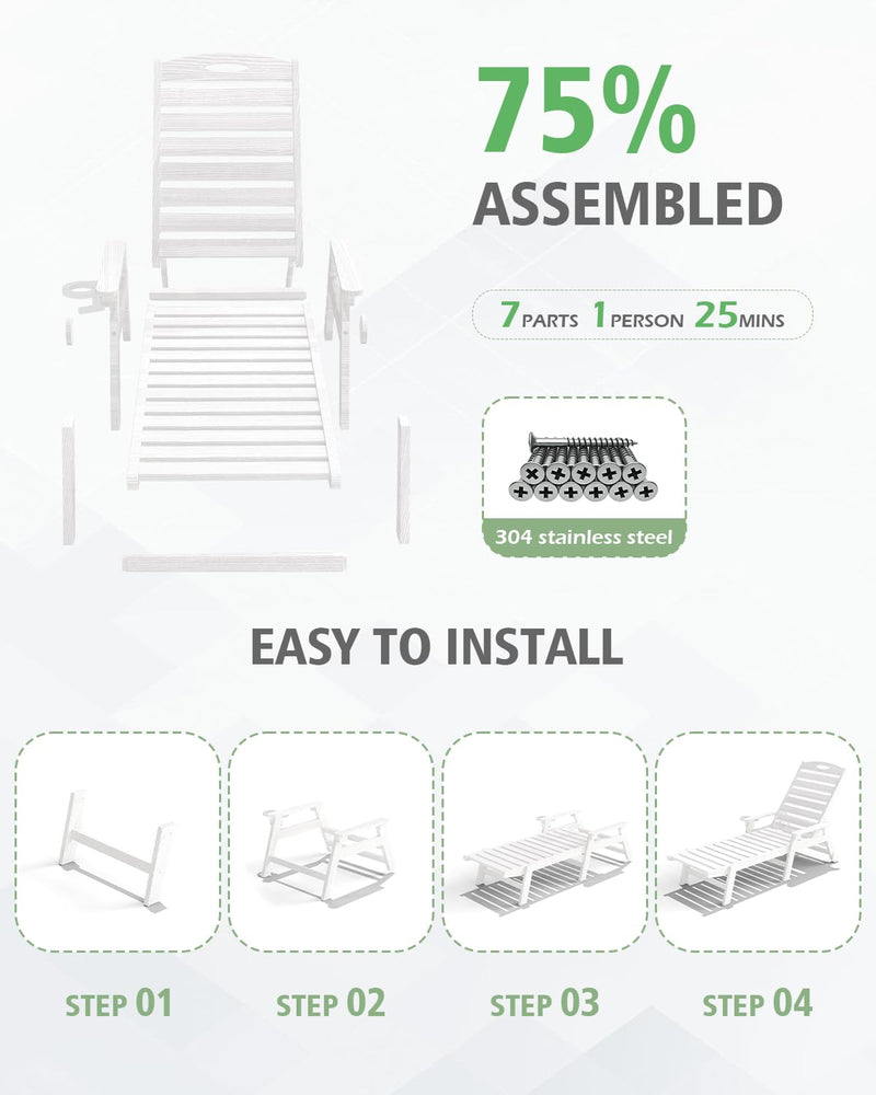 Patio Lounge Chair Outdoor HDPE with Reclining Backrest by HouseOfZazla