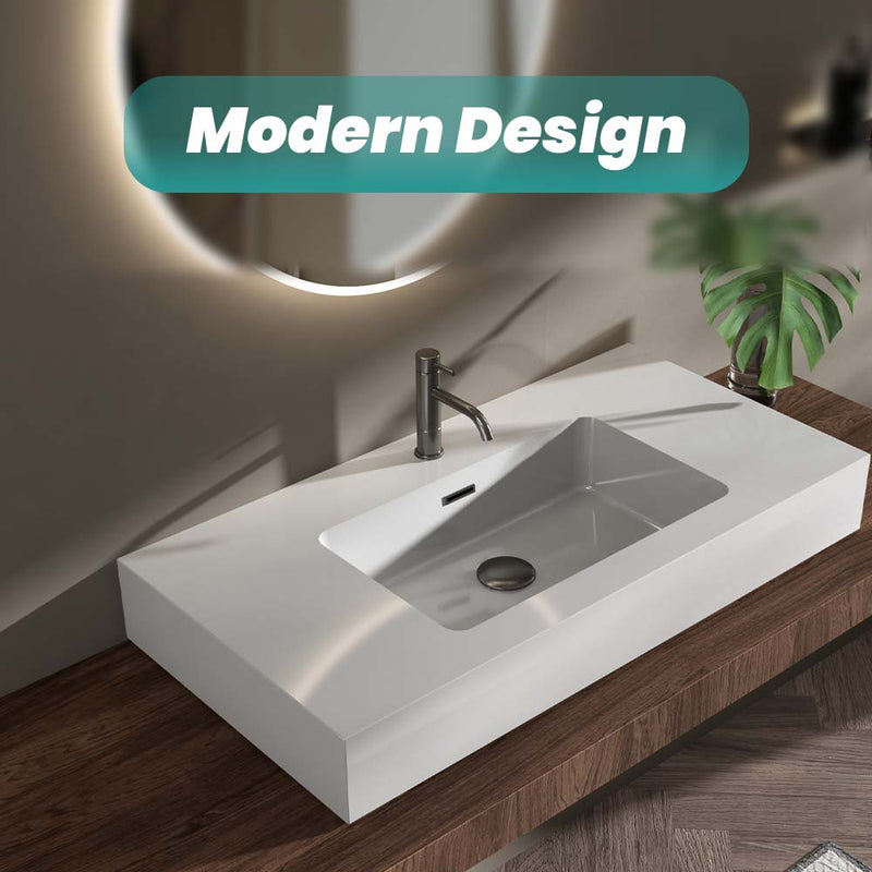 BB02-36-101 Integrated Solid Surface Basin Without Drain and Faucet, Glossy by HouseOfZazla