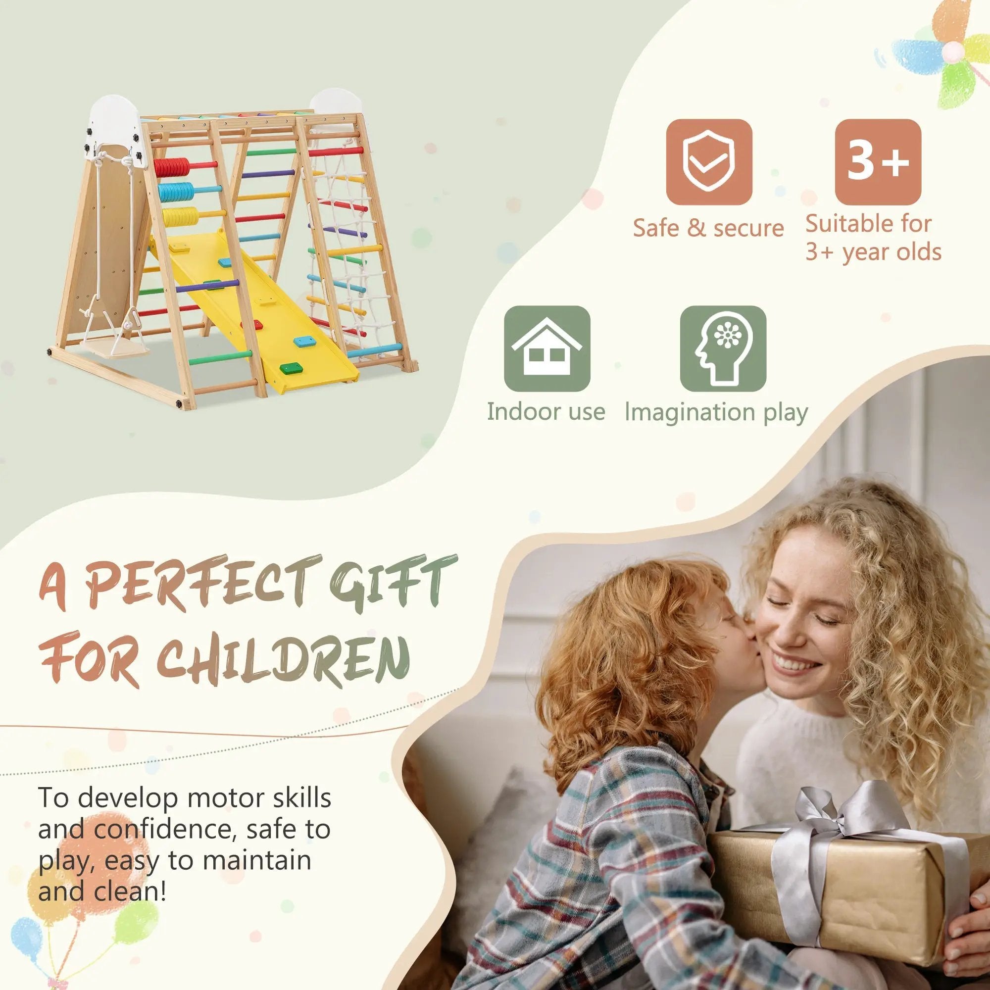 9-in-1 Foldable Kids Climbing Frame & Slide by HouseOfZazla