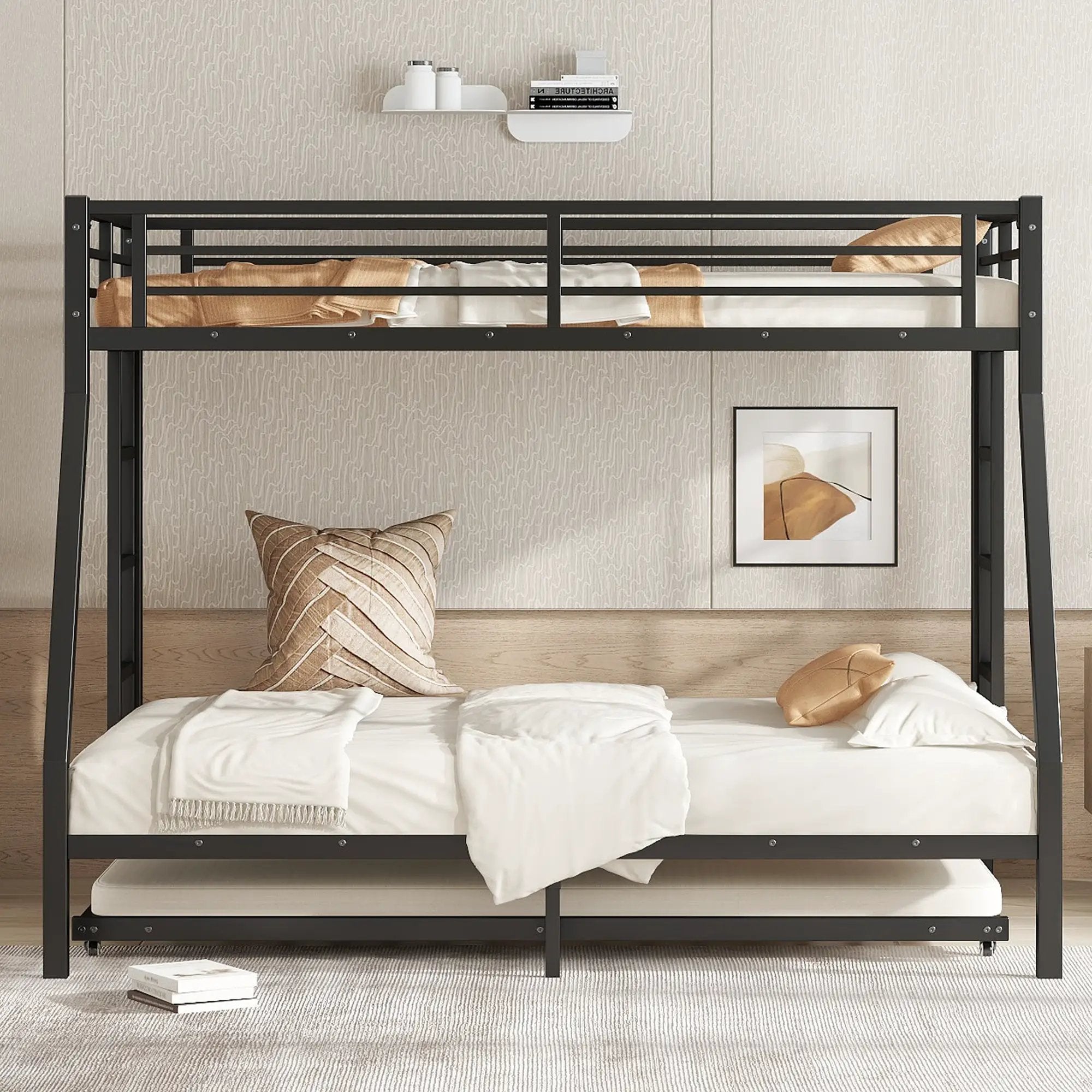 Twin Over Full Metal Bunk Bed with Twin Size Trundle by HouseOfZazla