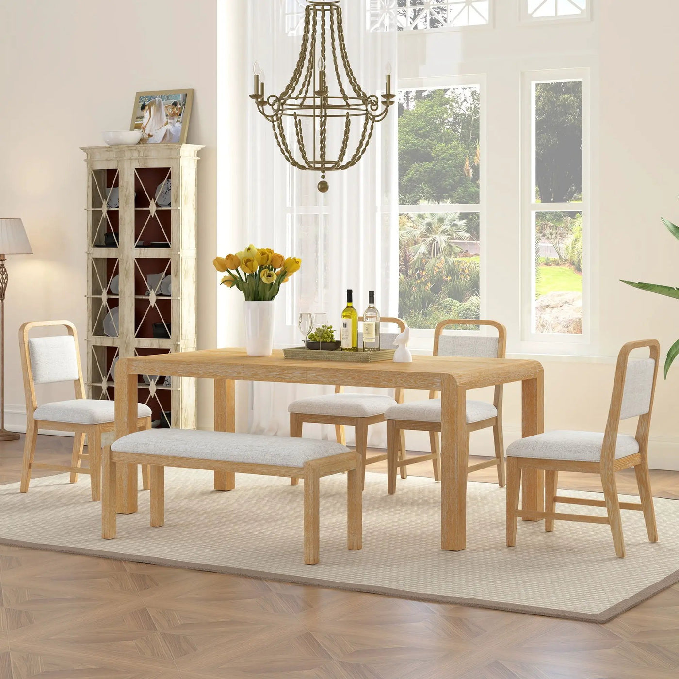 Extendable Dining Table Set With 4 Upholstered Chairs And 1 Bench by HouseOfZazla