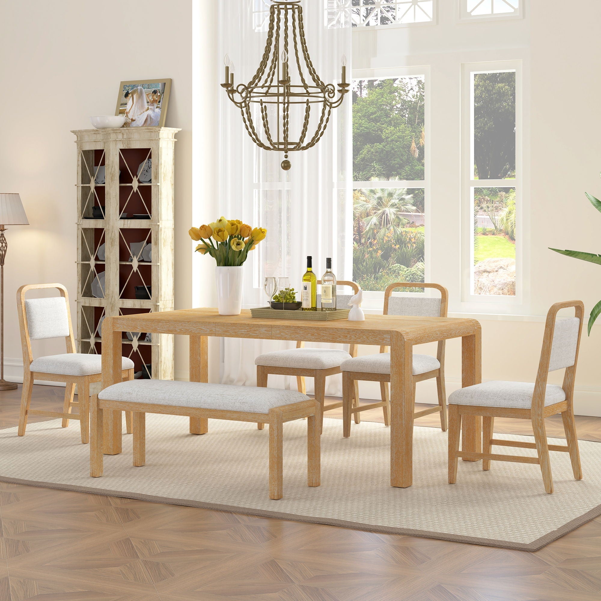 Extendable Dining Table Set With 4 Upholstered Chairs And 1 Bench by HouseOfZazla