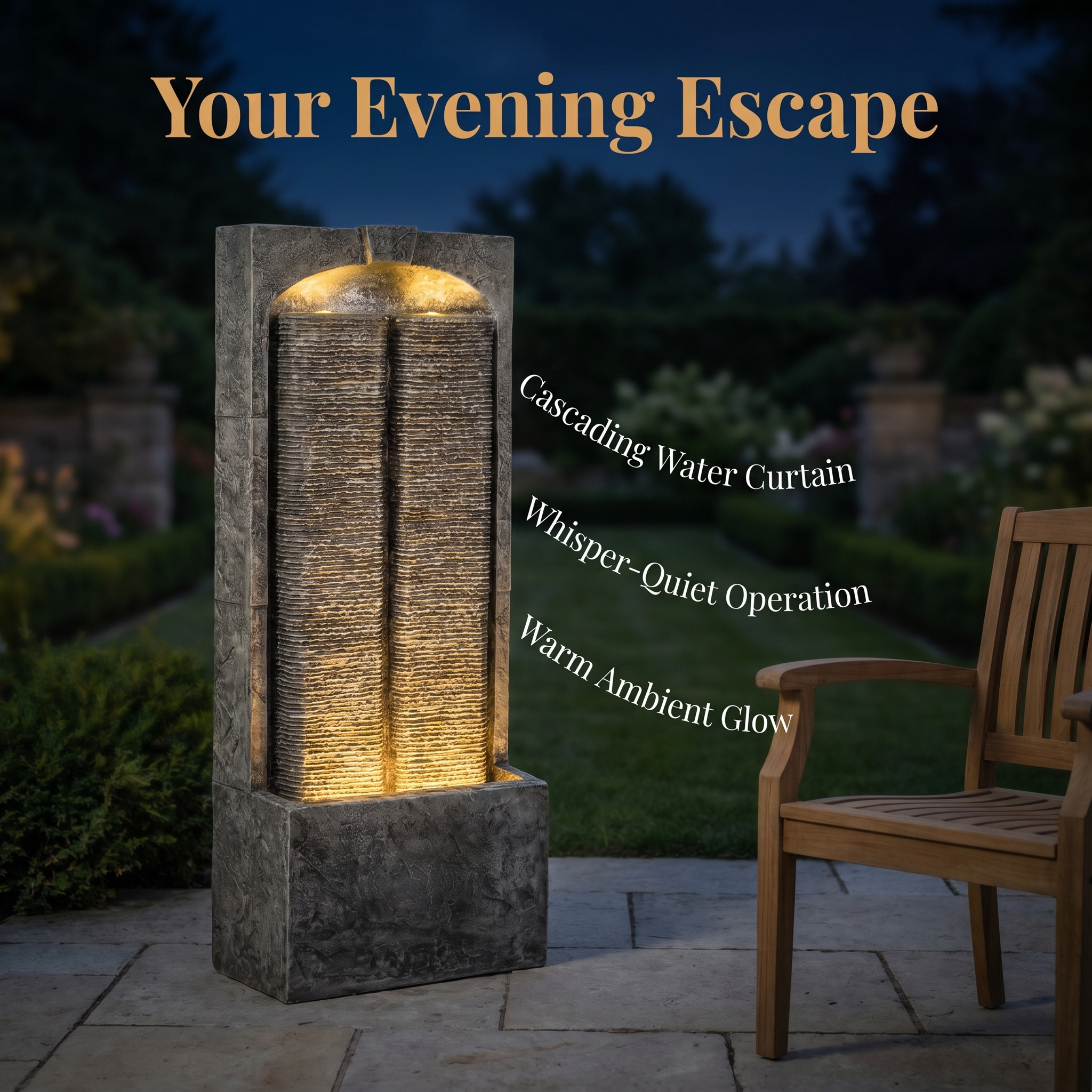 Outdoor Water Fountain Cascading LED Lights 39' H by HouseOfZazla