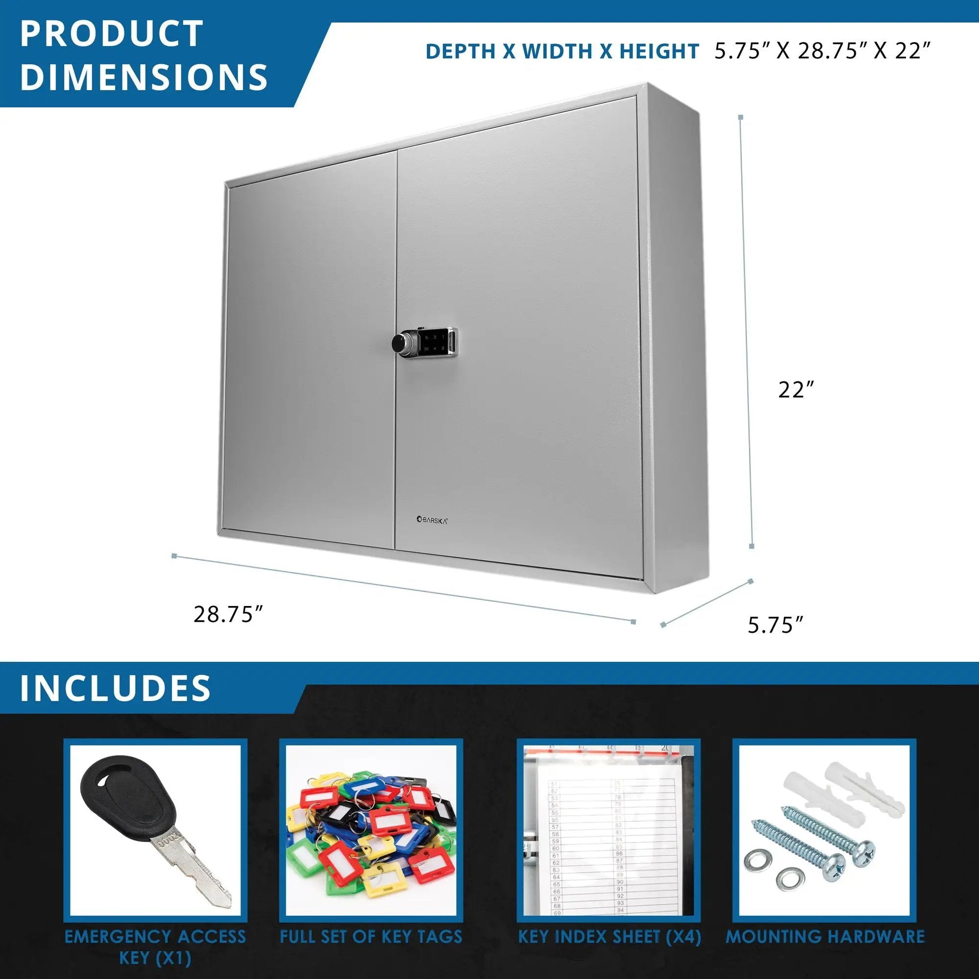 400 Keys Adjustable Key Lock Box With Digital Lock - Gray by Unique Piece Furniture