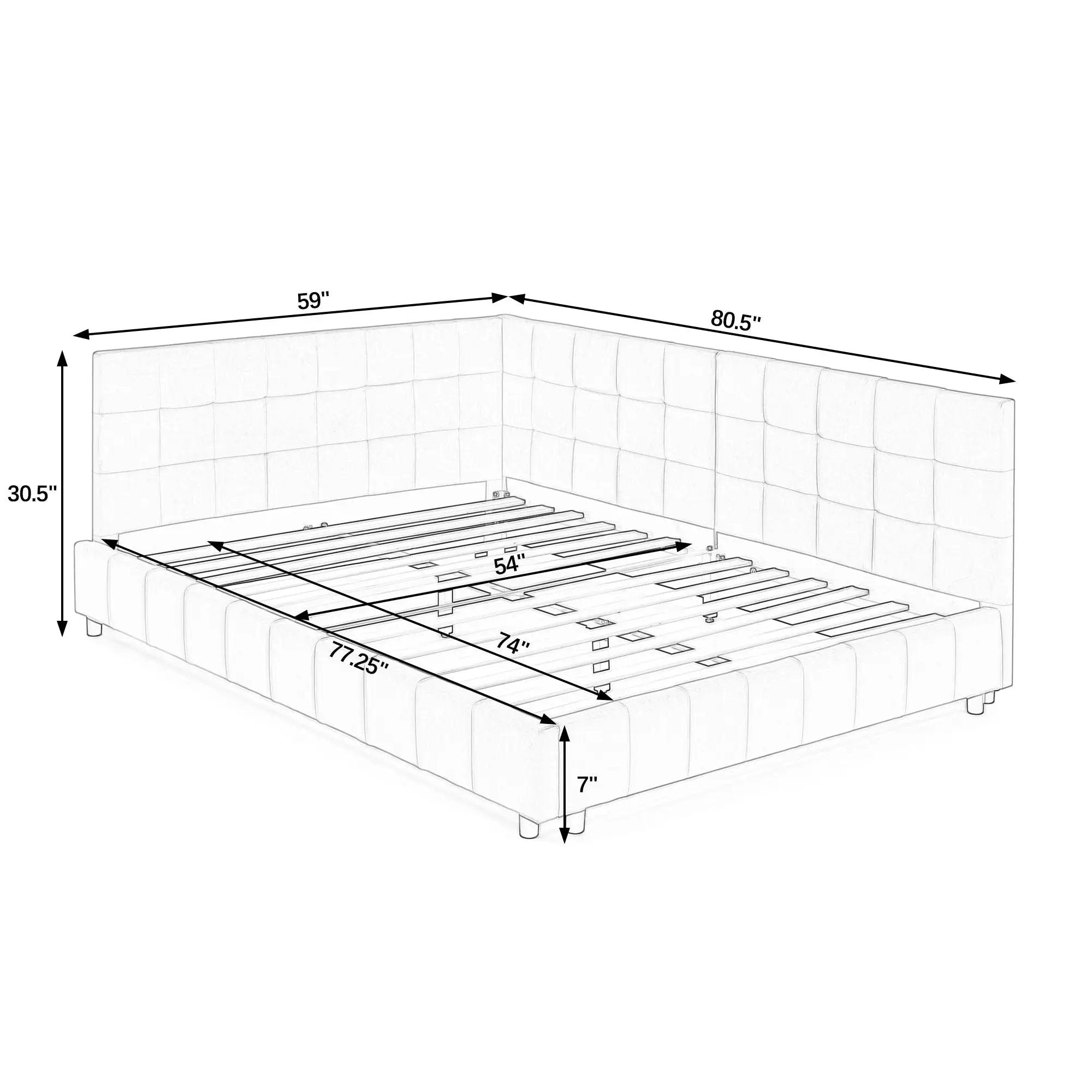 Mid-Century Storage Upholstered Tufted Bed Frame With Backrest And Armrests by Unique Piece Furniture