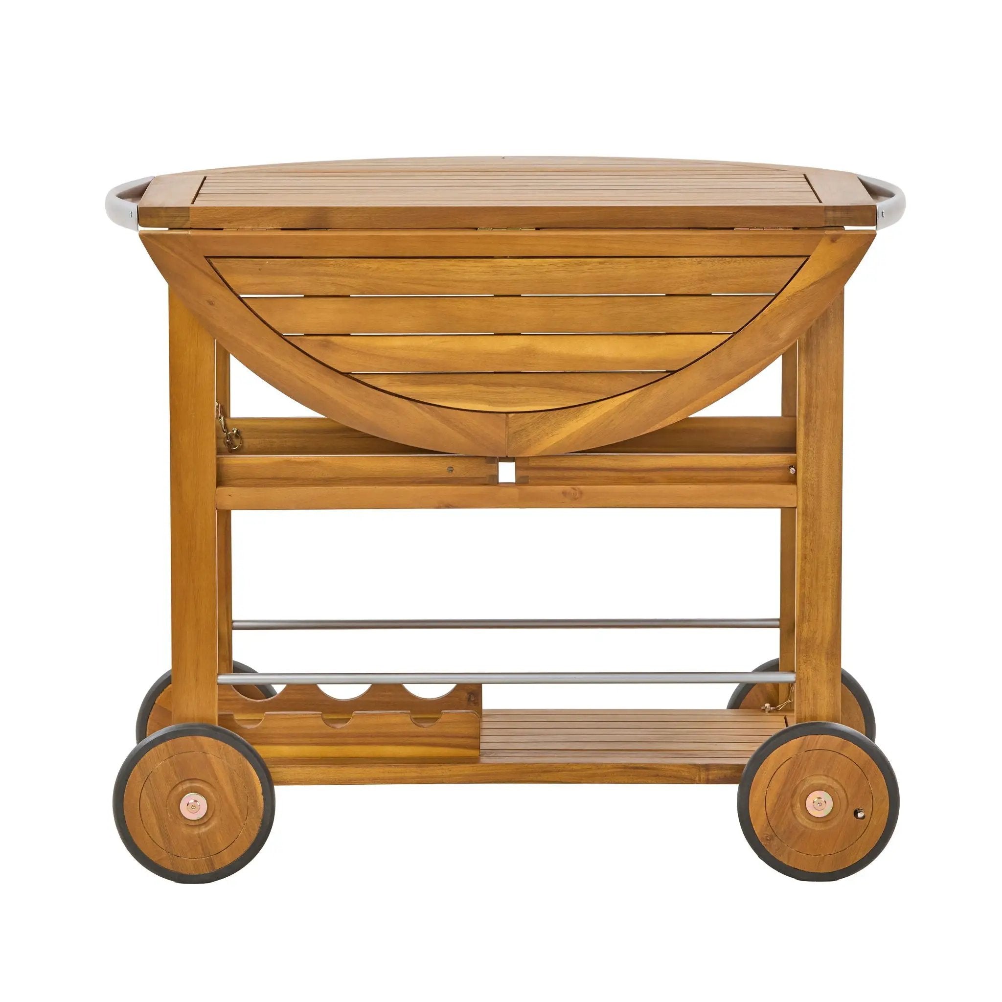 Outdoor Bar Cart With Foldable Tabletop & Removable Trays - Teak by HouseOfZazla
