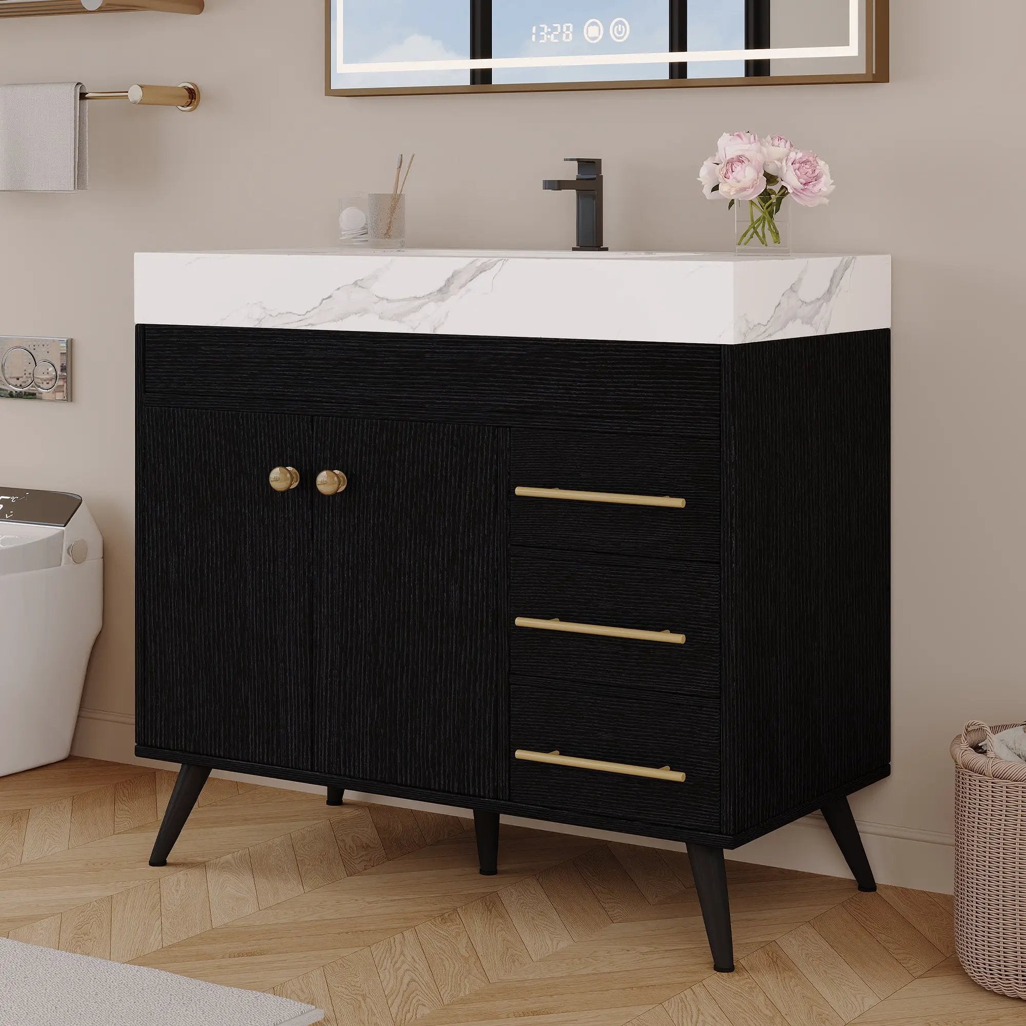 36" Freestanding Bathroom Vanity with Ceramic Sink and Faux Marble Top by HouseOfZazla
