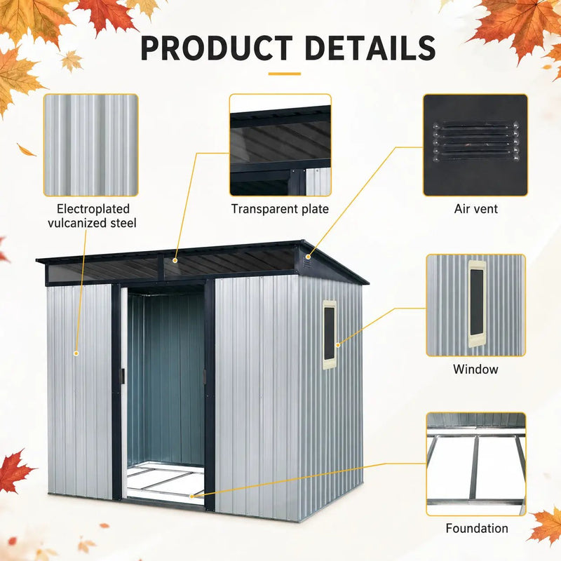 8 ft x 6 ft Outdoor Metal Storage Shed with Window by HouseOfZazla