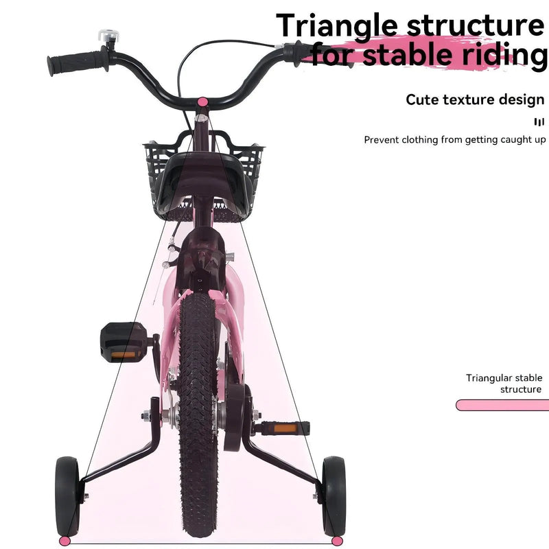 Fkznpj - 18" Sporty Kids Bike With Training Wheels And Stand Adjustable Saddle Suitable For Boys And Girls Aged 5 - 10 Years Tall Height 39 - 49" Available In A Variety Of Colors by HouseOfZazla