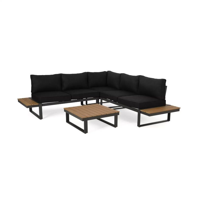 Sterling V-Shaped Outdoor Aluminum 5 Seater Sofa Set with Cushions by HouseOfZazla