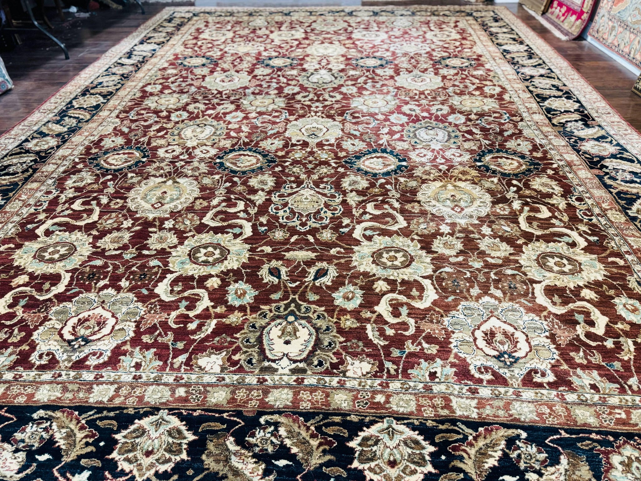 Palace Sized Indian Agra Rug 12x17, Wool Handmade Floral Allover Carpet by Jewel Rugs