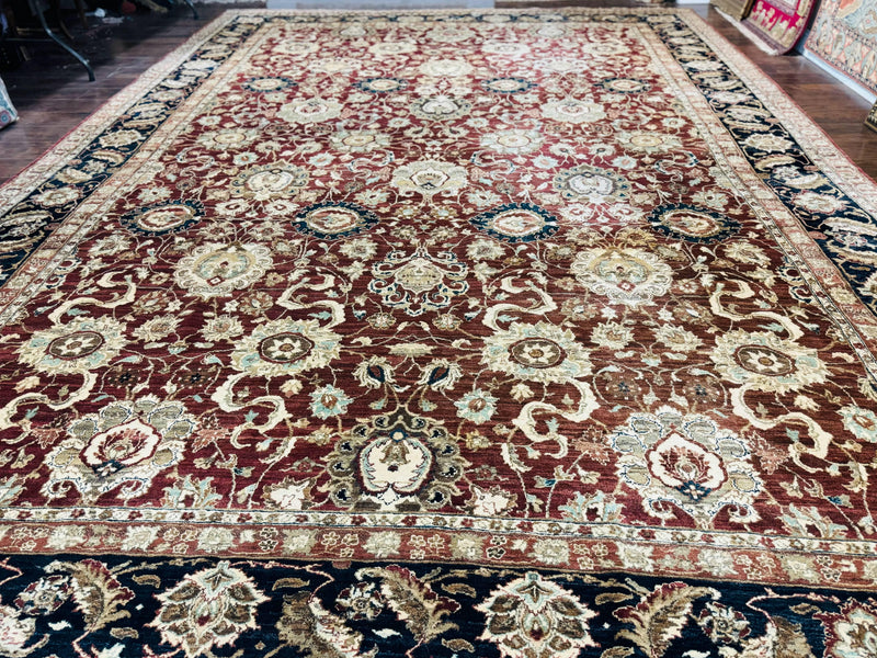 Palace Sized Indian Agra Rug 12x17, Wool Handmade Floral Allover Carpet by Jewel Rugs