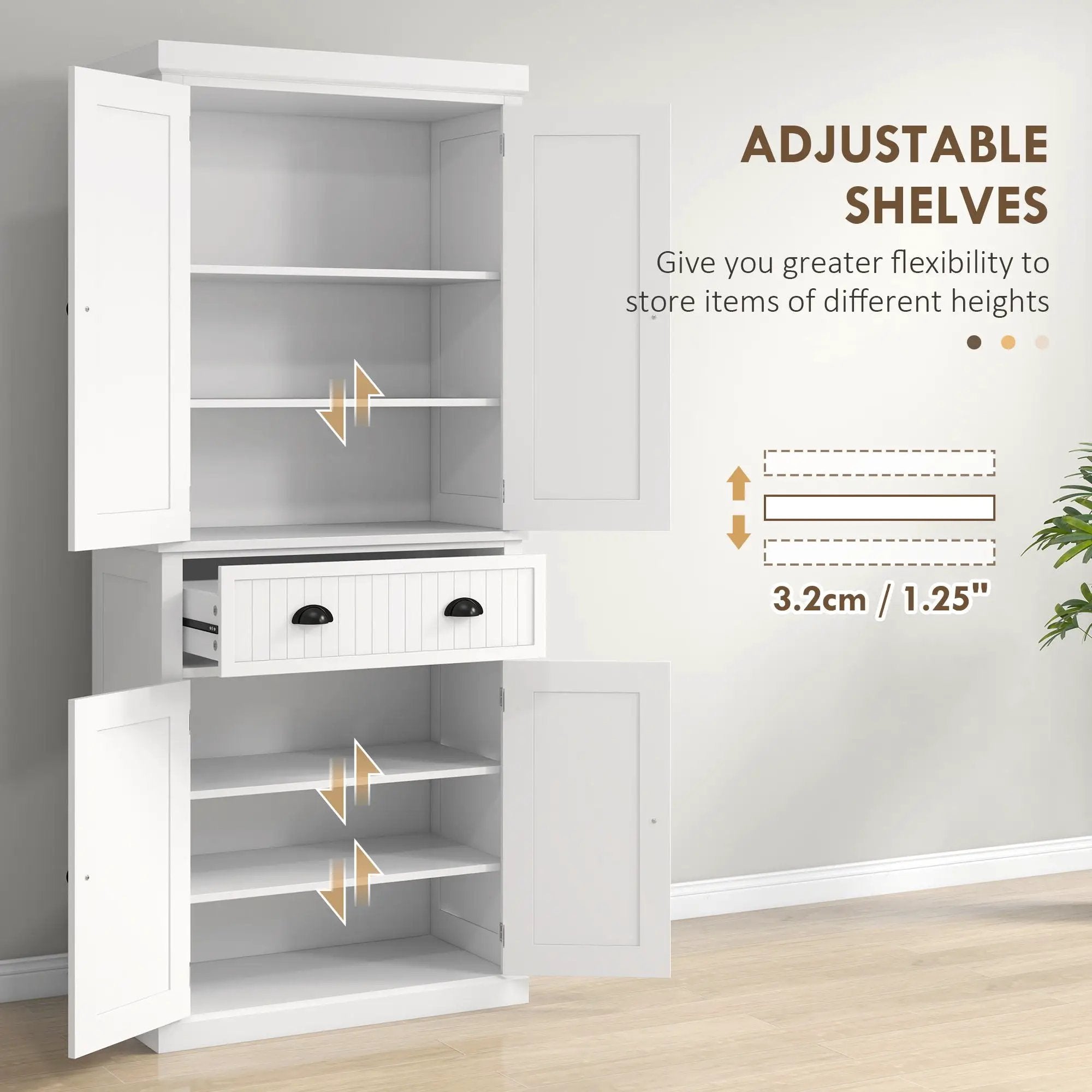 Homcom - 72" Kitchen Pantry, Tall Storage Cabinet, Freestanding Cupboard With Drawer, Doors And Adjustable Shelves - White by HouseOfZazla