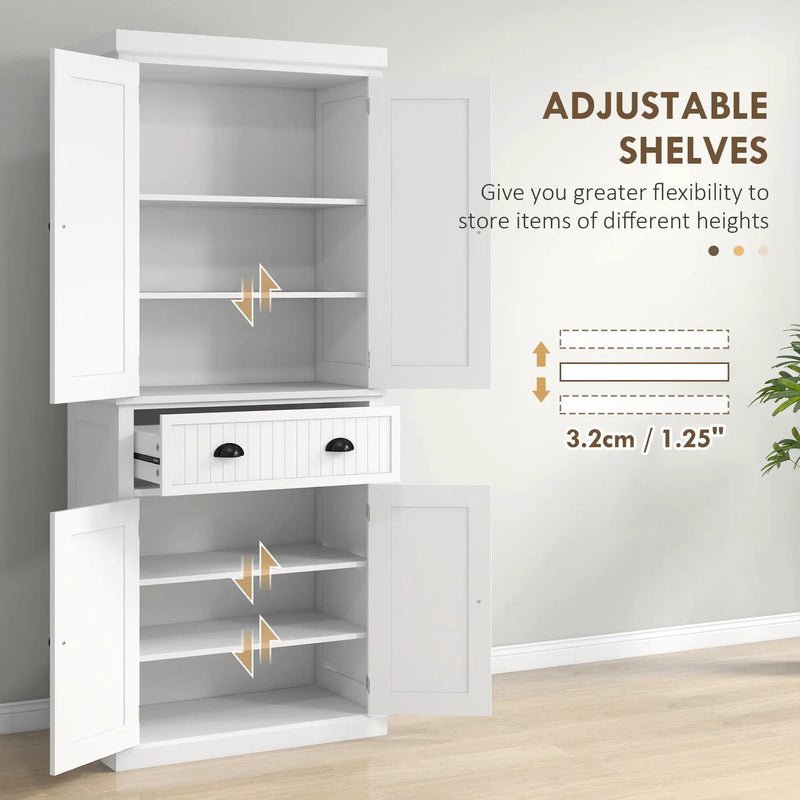 Homcom - 72" Kitchen Pantry, Tall Storage Cabinet, Freestanding Cupboard With Drawer, Doors And Adjustable Shelves - White by HouseOfZazla