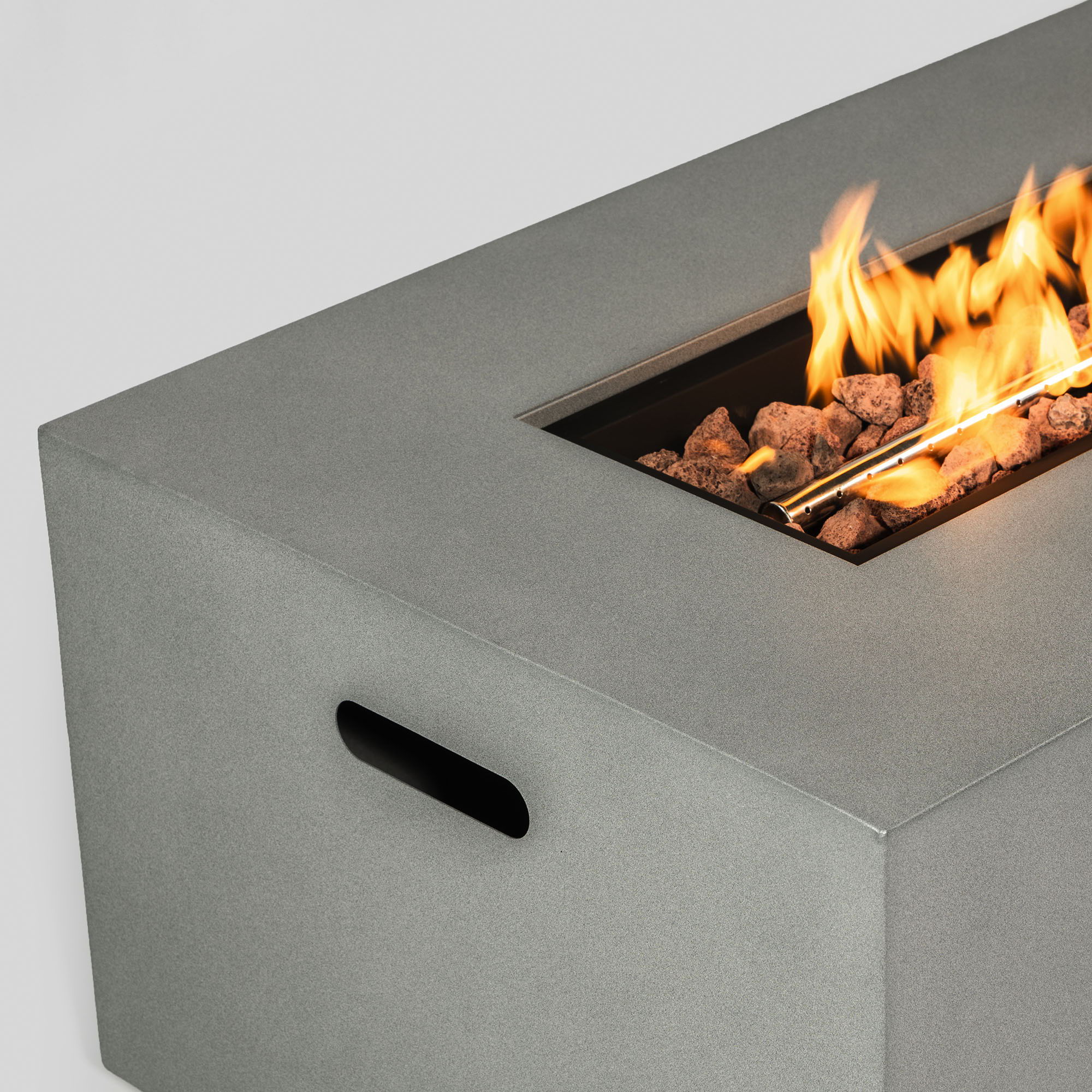 Propane Gas Fire Pit Table, 50000 Btu Rectangular With Glass Wind Guard For Outside - Gray by HouseOfZazla