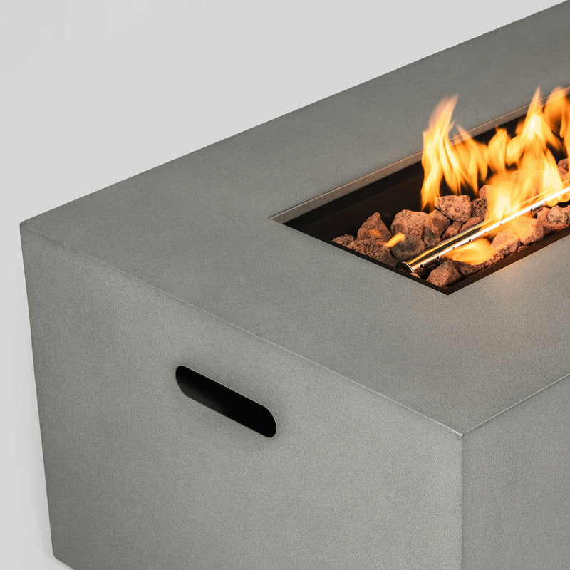 Propane Gas Fire Pit Table, 50000 Btu Rectangular With Glass Wind Guard For Outside - Gray by HouseOfZazla