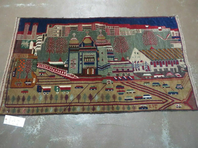 3' X 5' New Vintage Handmade Afghan Balouch Tribal Wool Pictorial Rug # 302 by Jewel Rugs