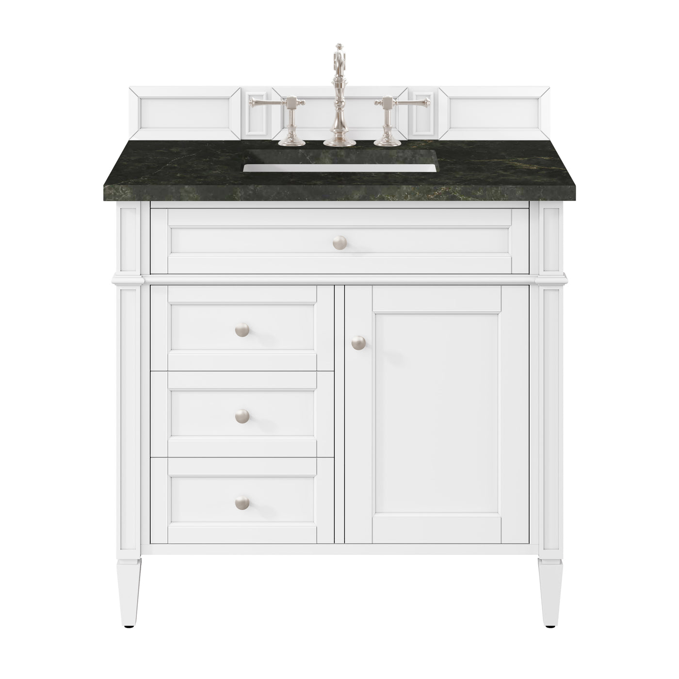 James Martin Brittany 36" Single Bathroom Vanity, Bright White with Phantome countertop