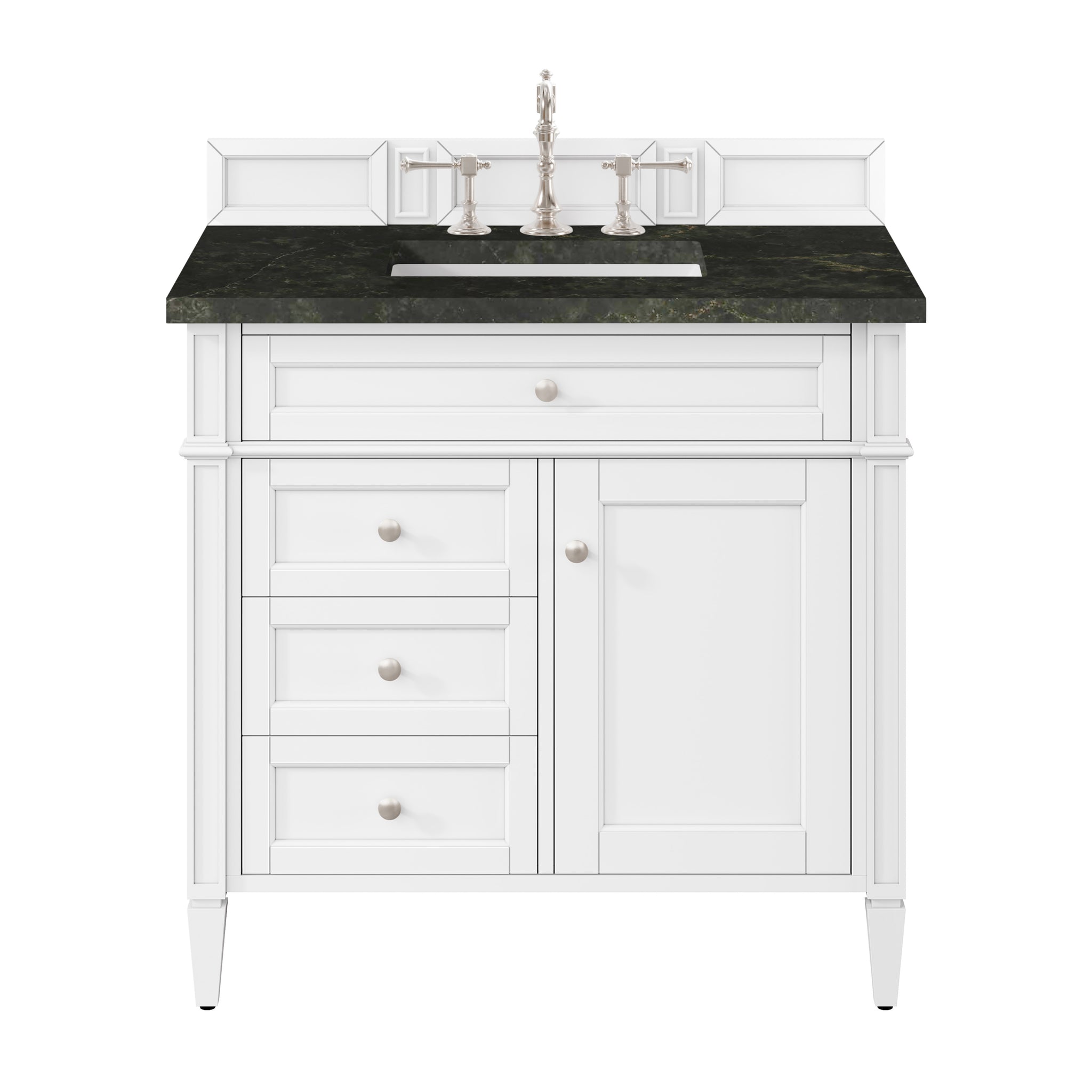James Martin Brittany 36" Single Bathroom Vanity, Bright White with Phantome countertop