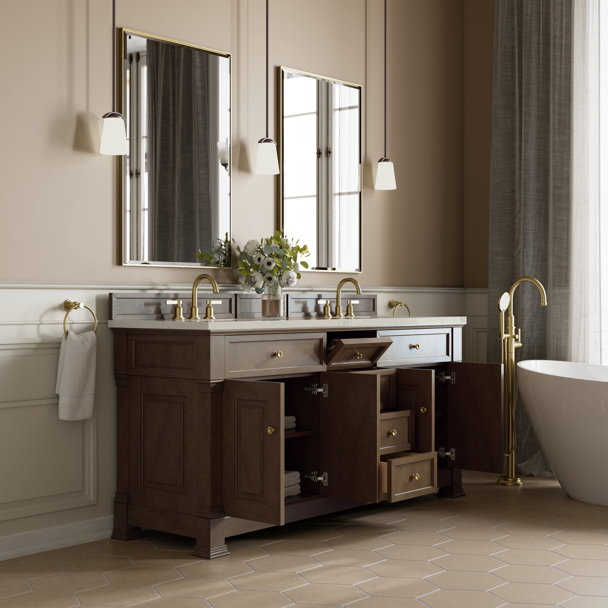 James Martin Brookfield 72" Double Bathroom Vanity, Pecan, view 36