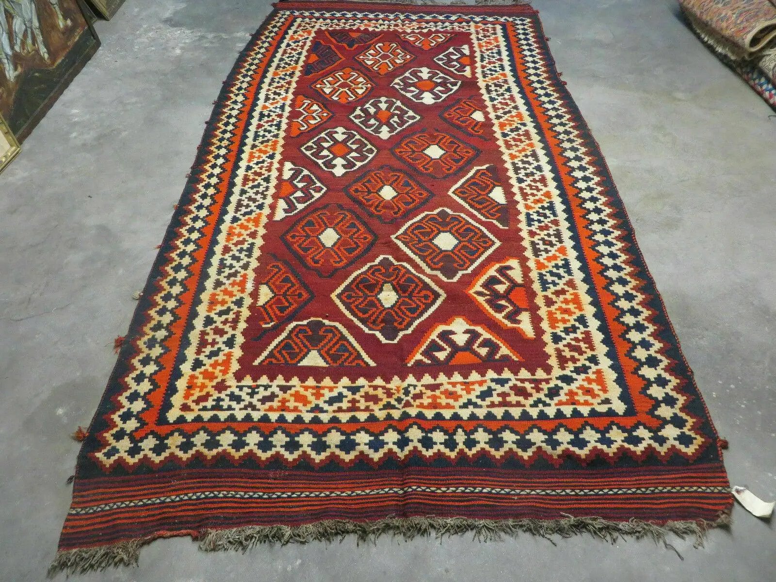 5' X 10' Antique Turkish Kilim Handmade Flat Weave Wool Rug Red Colorful Veg Dye Bohemian Boho Chic Tribal Style And Design by Jewel Rugs