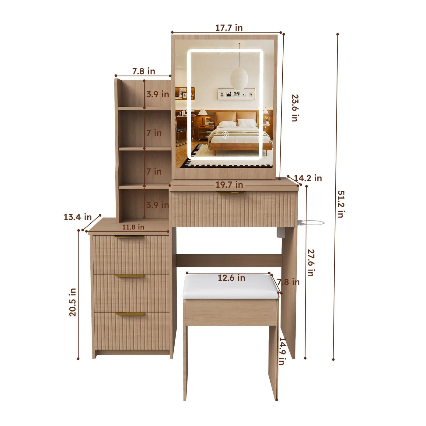 Modern Vanity Desk With 3 LED Lighting Modes, 4 Drawers by Unique Piece Furniture
