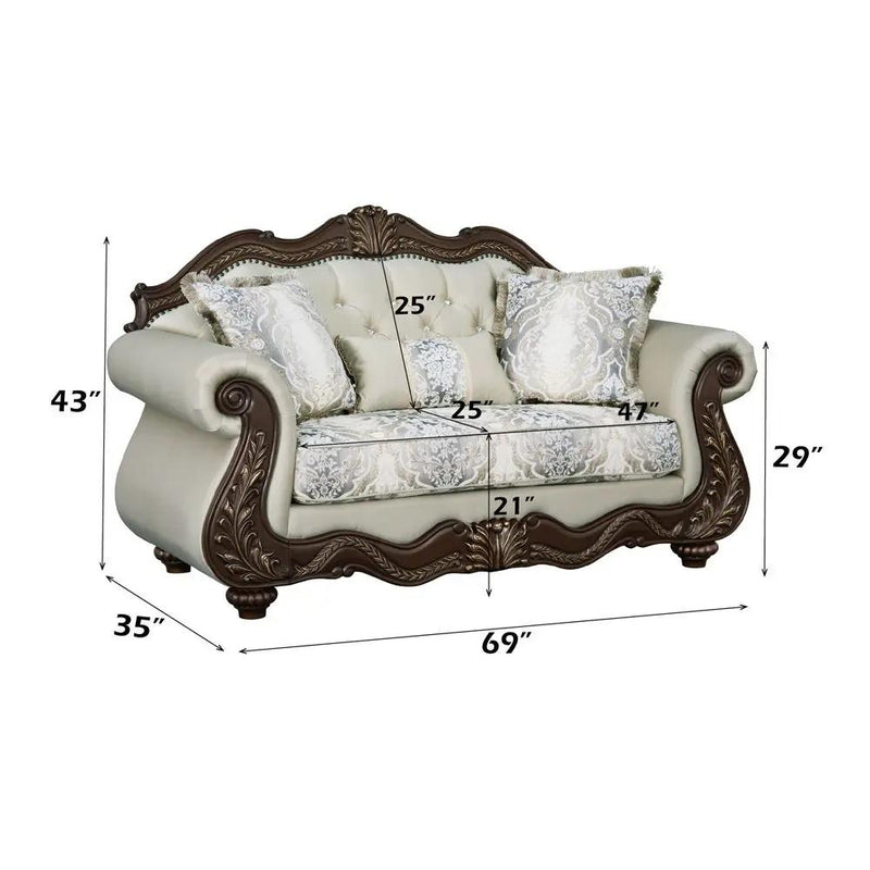 Pierce - Loveseat With 3 Pillows - Beige Fabric & Cherry by Unique Piece Furniture