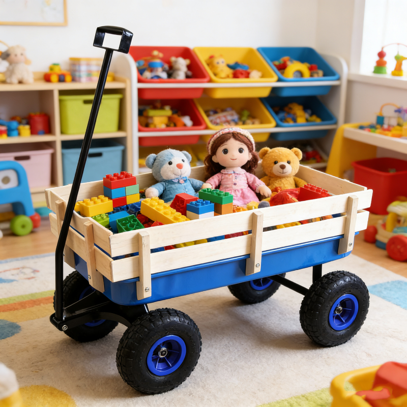 Outdoor Wagon All Terrain Pulling Wood Railing Air Tires Garden Cart by HouseOfZazla