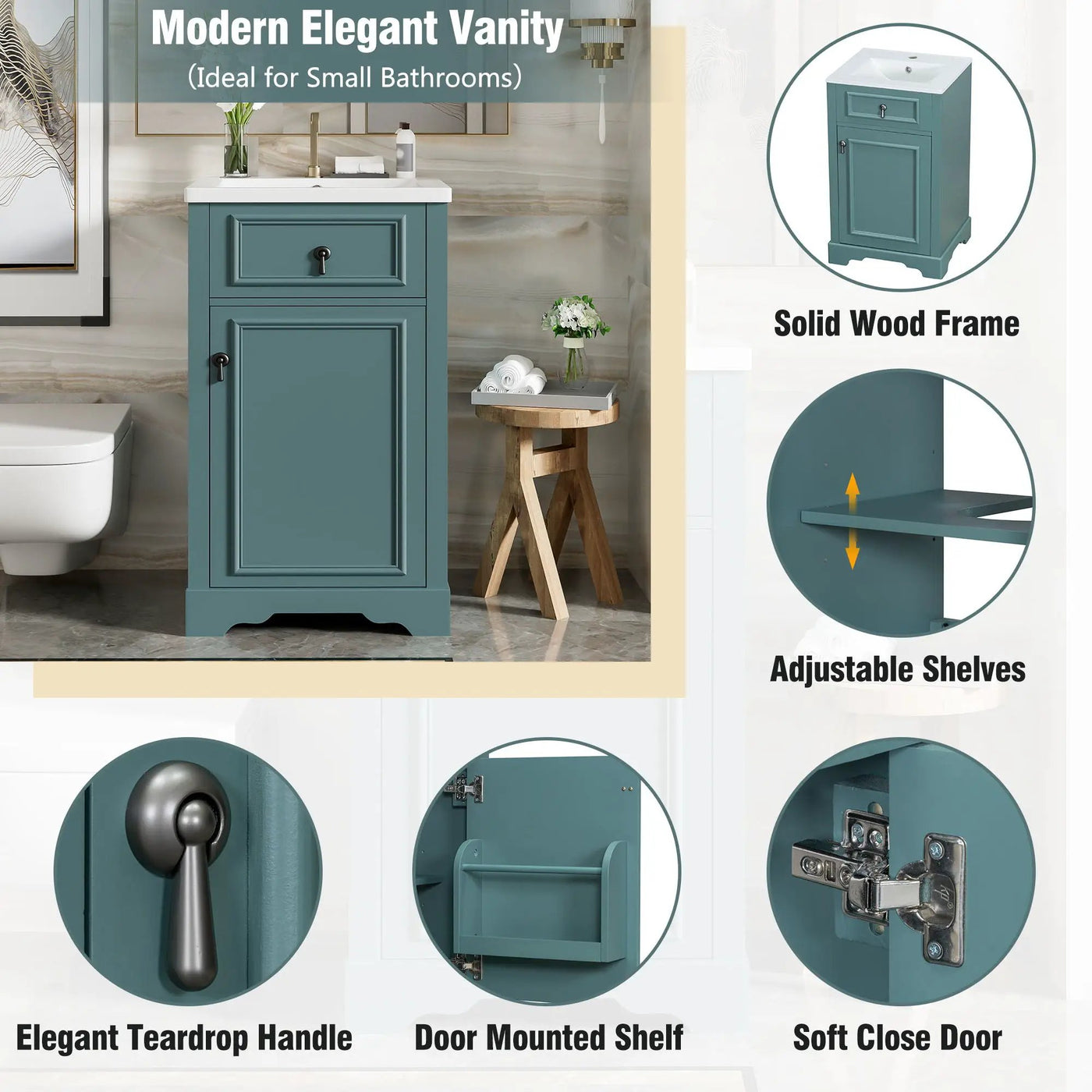 Elegant Bathroom Vanity With Ceramic Sink, Soft Close Door, Adjustable Shelf by Unique Piece Furniture