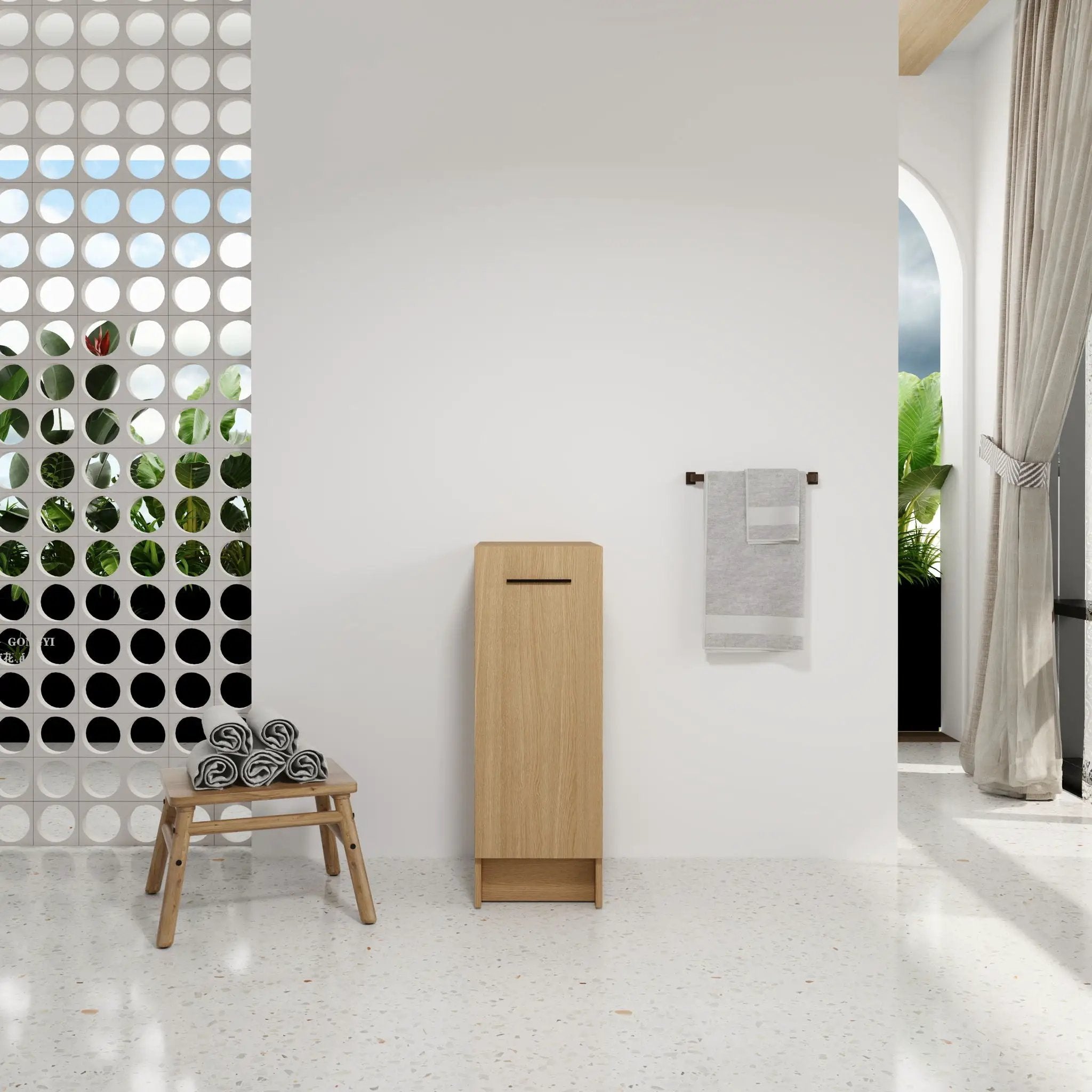 Slim Freestanding Bathroom Storage Cabinet - Light Oak by Unique Piece Furniture