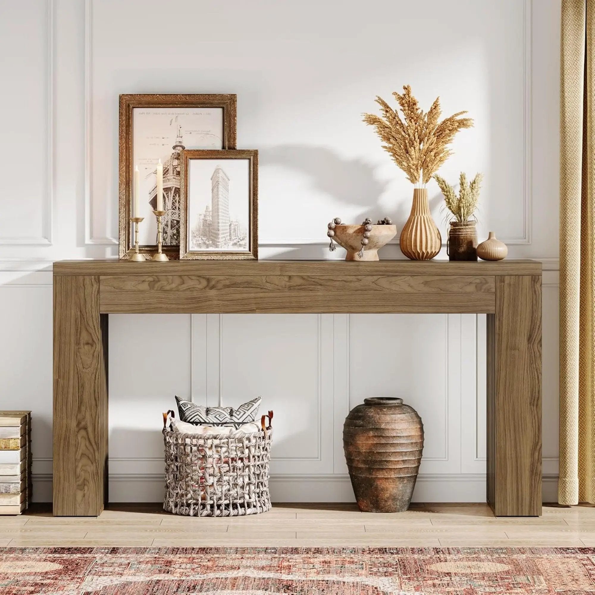 Console Table With Vertical Slat Legs For Entryway - Rustic Brown by HouseOfZazla