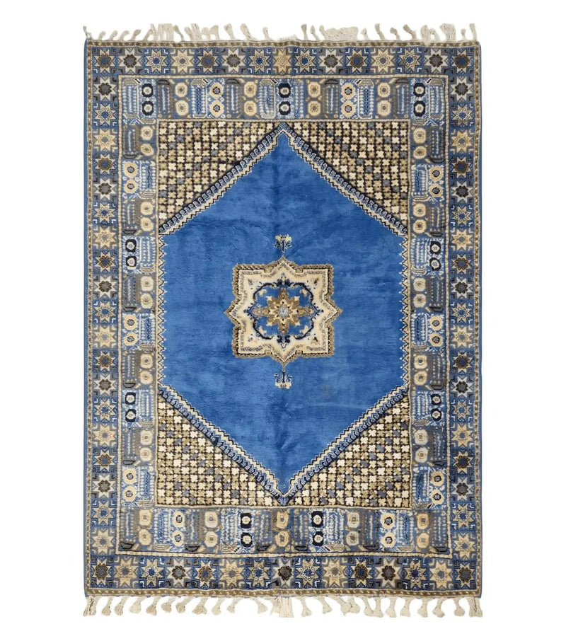 7' X 10' 5" Handmade Moroccan Urban Rabat Wool Carpet Blue Area Rug by Jewel Rugs
