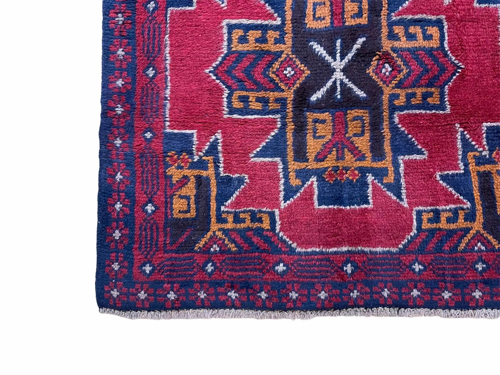 2' 8" X 4' 6" Vintage Handmade Tribal Wool Rug Balouchi Rug Afghan Rug Red Blue by Jewel Rugs